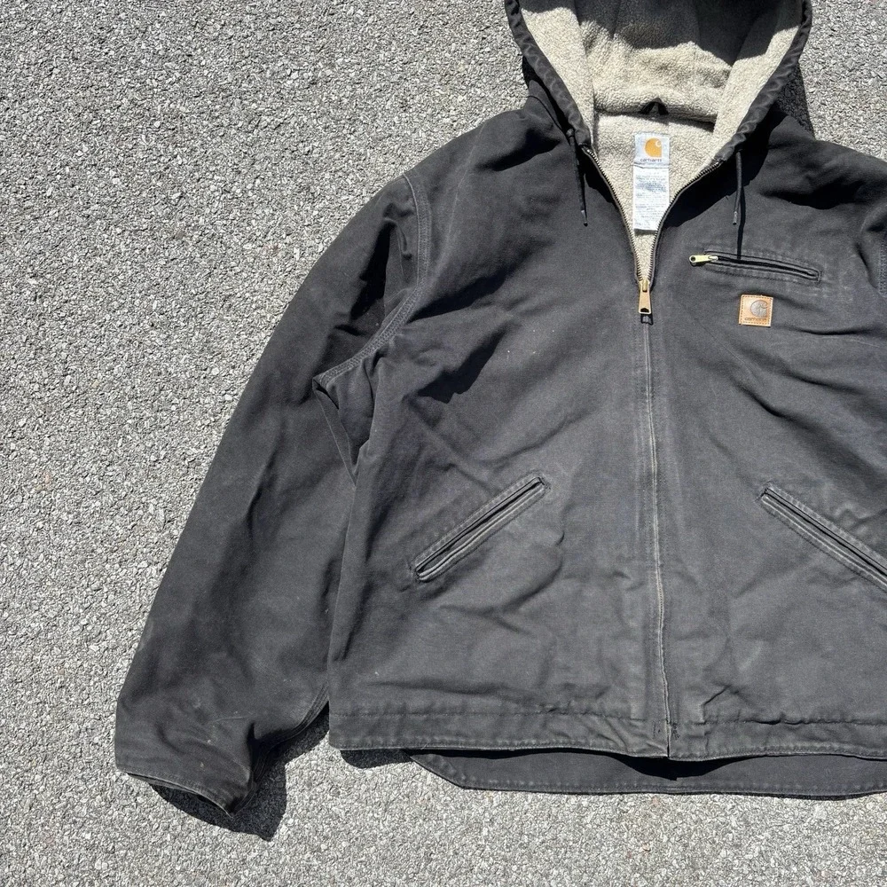 Vintage Carhartt Jacket Mens XXL Black Detroit Sherpa Lined Hooded J141 BLK